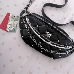 NWT Badgley Mischka pearl studded fanny pack black